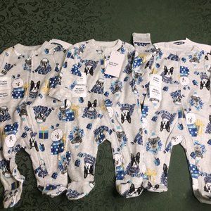 Nwt TRIPLETS 0-3 or NB newborn hanukkah dogs sleeper pajamas boys girls matching